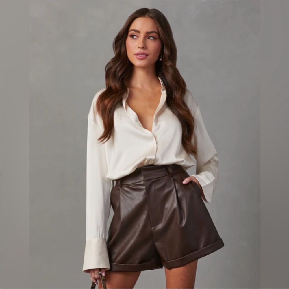 VICI Carla Pocketed Faux Leather Shorts